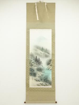 春峰筆　淡色山水　肉筆絹本掛軸